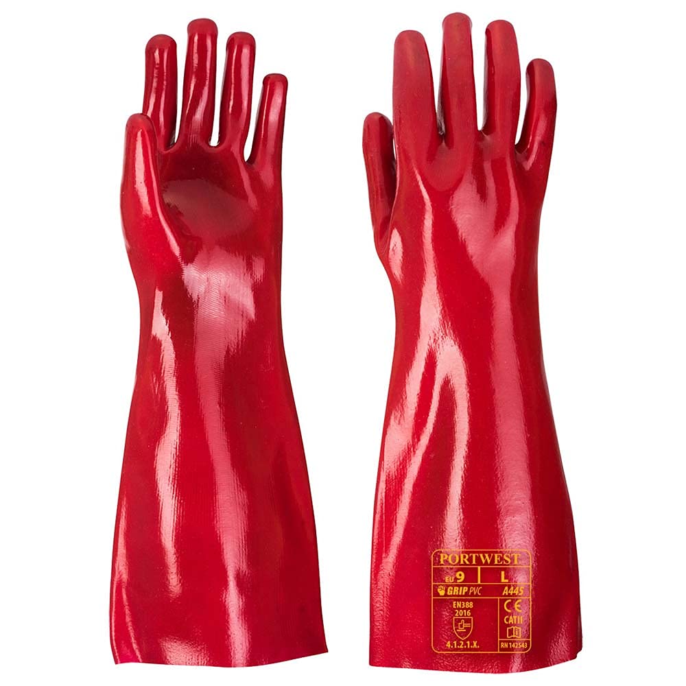 Portwest PVC Gauntlet, Size: XL, Colour: Red, A445RERXL