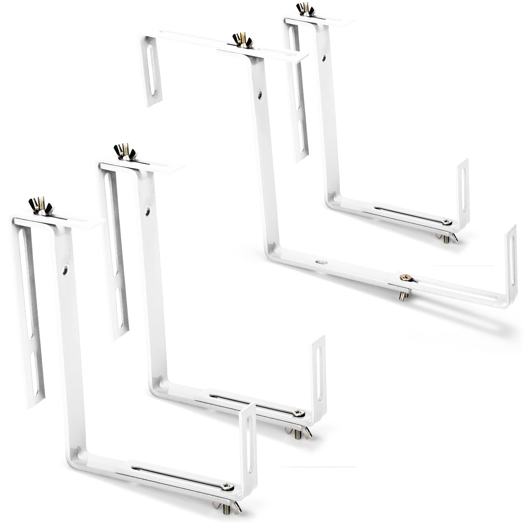 com-four® 4x flower box holder for balcony parapets and railings - flexible attachment made of metal for plant boxes - 2-way adjustable - no drilling necessary (4 pieces - white)
