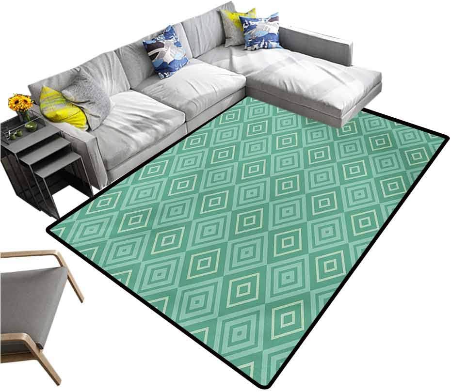 Mint Modern Indoor Rugs Vertical Nested Squares Diamond Line Pattern Geometrical Classy Print Indoor/Outdoor Area Rugs White Almond Green Mint (4'7"x5'2")