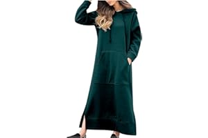 Huilaibazo Women Hooded Maxi Dress Casual Loose Sweatshirt Long Dress Winter Fall Drawstring Slit Hoodie Dresses with Pocket