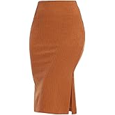 ZXIHZF Women's Knee Length Knit Pencil Skirt Stretchy Side Slit Bodycon Midi Skirt