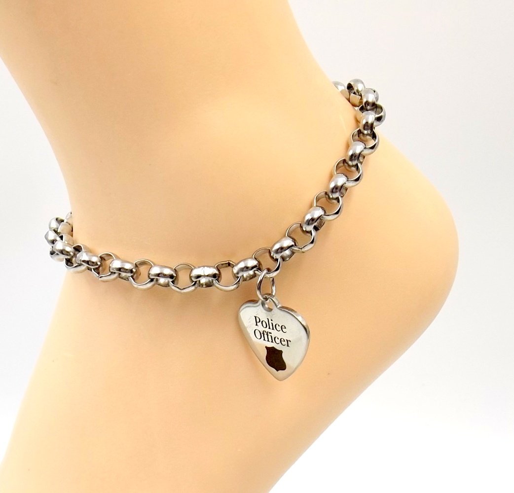 Police Shield Anklet Stainless Steel Ankle Bracelet Men