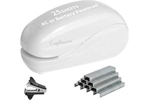 Craftinova Electric Stapler,Including 2000 Staples and 1 Staple Remover, Suitable for Palm Size and high Comfort，25 Sheet Capacity, AC Adapter or Battery Powered，Battery not Included，(White)