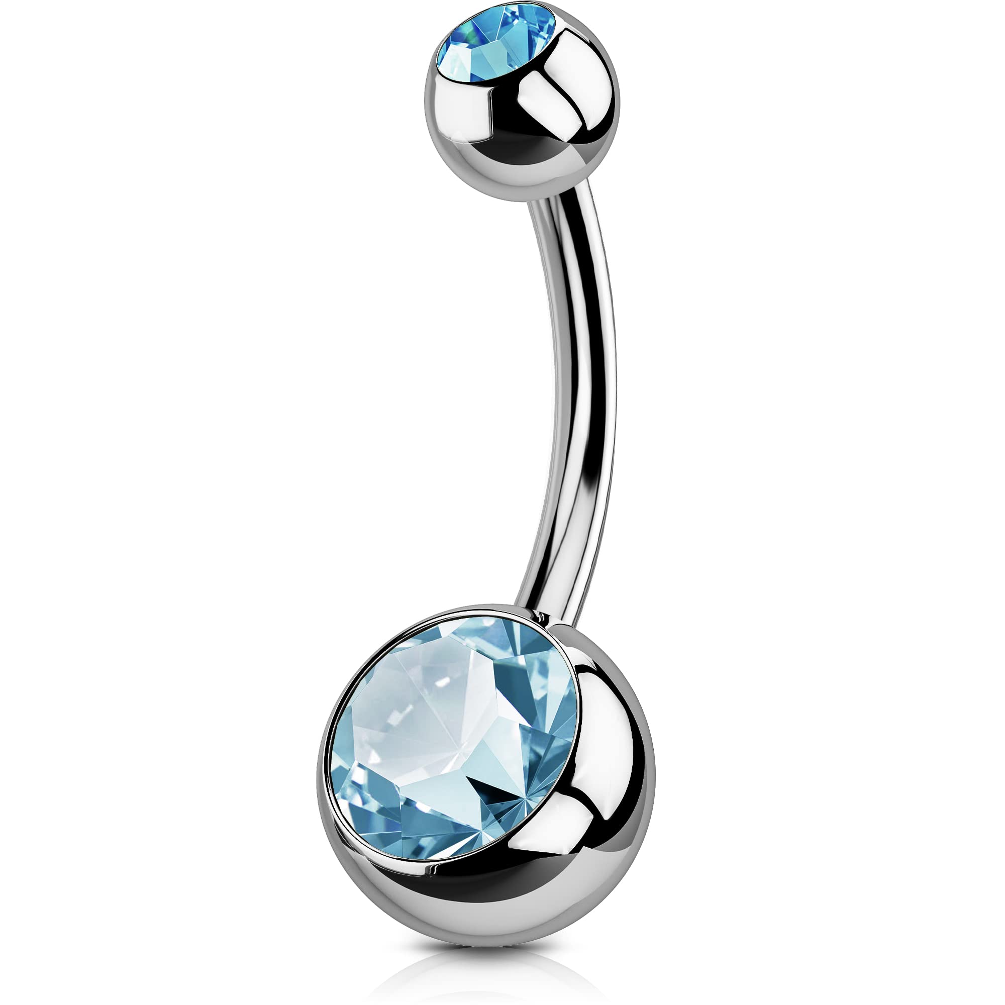 OUFER Solid Titanium Belly Bars 14G Navel Rings Grade 23 Titanium Ball Double Blue Gem 1.6mm