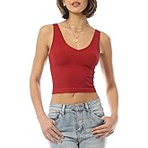 Design by Olivia Women's Sleeveless Strappy Seamless Tank Plunge Neck Workout Fitness Casual Basic Crop Tops Made in USA