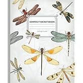 College Ruled Composition Notebook: Seamless Vintage Dragonfly Illustration Journal | 7.5 x 9.25 inches, 120 pages