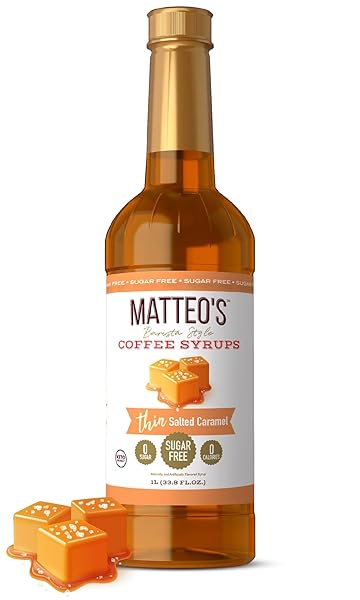 MATTEO’S SALTED CARAMEL SYRUP FOR COFFEE, LATTES, CAPPUCCINOS & DESSERTS – SUGAR-FREE SWEETENER FOR BEVERAGES, KETO FRIENDLY, ZERO CALORIES, INDULGENT FLAVOR, NON-ALCOHOLIC, 33.8OZ (1PK)