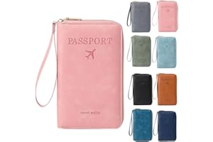 ANYSENT RFID Passport Holder for Wallet,RFID Blocking Document Organizer Clutch Bag, Credit Cards Case Cover Travel Wallet (Pink)
