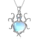OUTANG Octopus Necklace for Women 925 Sterling Silver Moonstone Tentacle Necklace Octopus Heart Pendant Ocean Beach Jewelry Gifts for Mom Wife