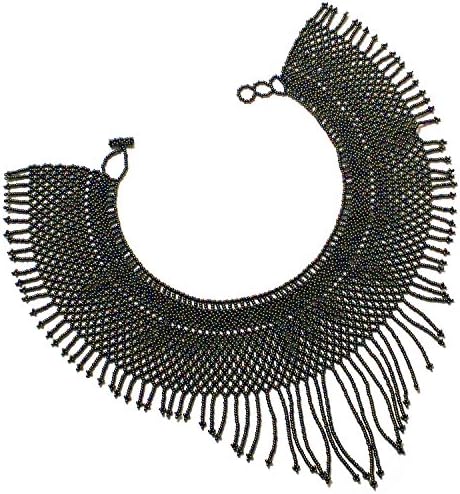 Ethnical Art Beaded Necklace Hand Crafted Strand Wide Choker - Emerald