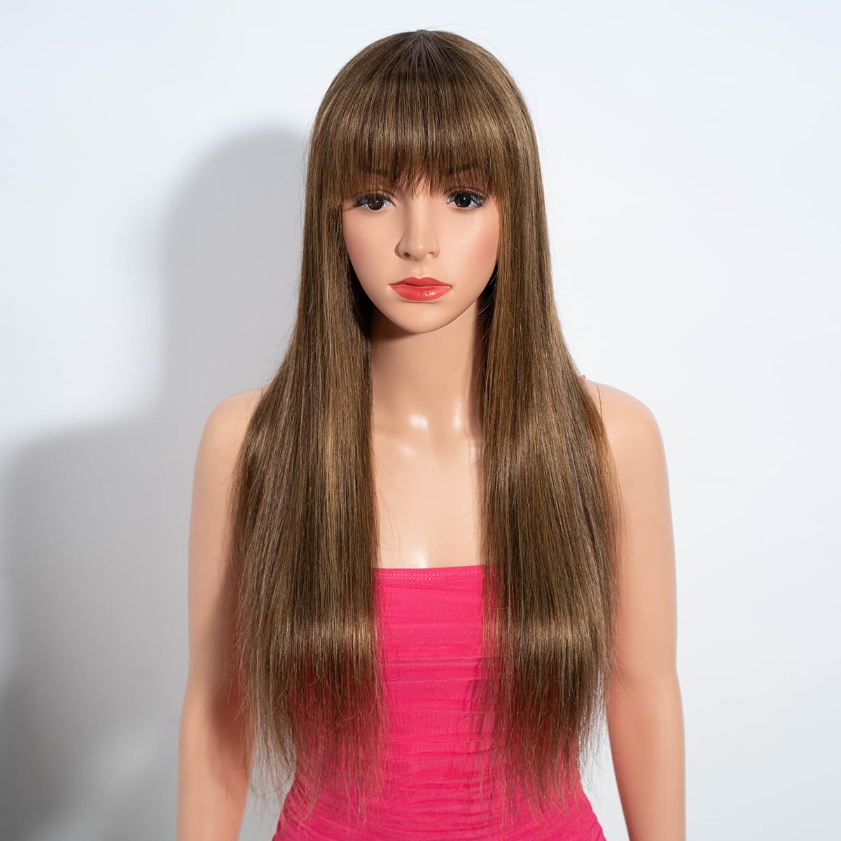 Rebecca Fashion 22 Inch Highlight BlondeStraight Wigs with Bangs Human Hair Wigs for Black Women None Lace Front Wigs 10A Brazilian Virgin Hair Glueless Machine Made Wig