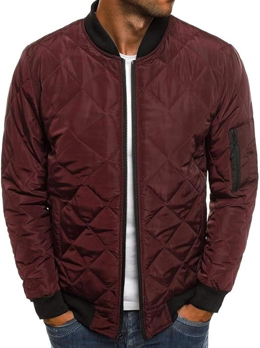 Mens Quilted Bomber Jackets Rib Diamond Lightweight Varsity
