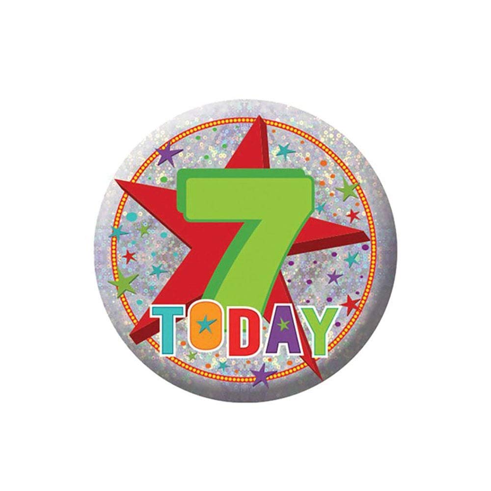 Amscan 9900827 7th Happy Birthday Holographic badges 5.5cm - 1 Pc, Small