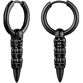 FaithHeart Skull Hoop Earrings for Men Silver/Black/Gold Stainless Steel Gothic Huggie Hoops Earring Lightweight Hypoallergenic Punk Cool Rapper Hip-hop Ear Jewelry Gifts