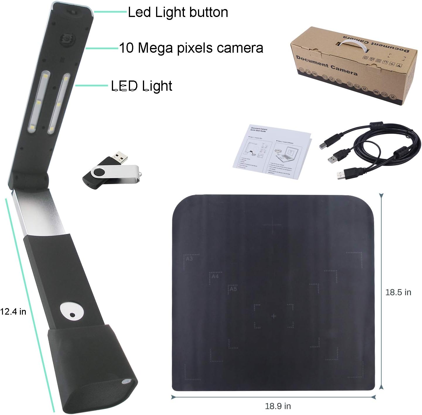 Document Cameras Scanner,10MP CMOS,Visual Presenter Max A3 Size,OCR Technology,W/LED Light and Micphone,Easy-to-Use Tools for 100P Book Scanner PDF, Portable for Teacher,Classrom and Conference: Electronics
