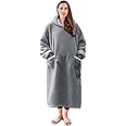 Aisbo Wearable Blanket Hoodie Women - Long Sherpa Fleece Hooded Blanket for Adult Women Men, Warm Cozy Fuzzy Blanket Sweatshirt Sweater with Giant Pocket, Gift for Her, Grey Standard