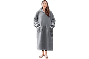 Aisbo Wearable Blanket Hoodie Women - Long Sherpa Fleece Hooded Blanket for Adult Women Men, Warm Cozy Fuzzy Blanket Sweatshirt Sweater with Giant Pocket, Gift for Her, Grey Standard