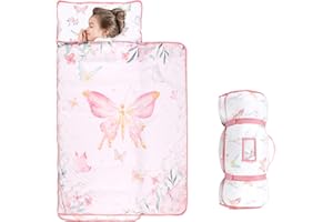 WINGHENLEE Toddler Nap Mat with Removable Pillow and Blanket, 1.1kg Extra Large Thick Rolled Napping Mat, Soft Sleeping Bag for Boys Girls, Slumber Bags for Daycare Preschool Kindergarden