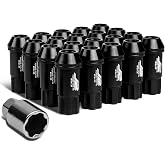 J2 Engineering 20Pcs M12 x 1.25 7075-T6 Aluminum 50mm Open-End Lug Nut w/Socket Key (Black)
