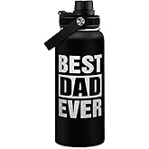 Best Dad Ever Water Bottle 32oz - Stainless Steel Insulated Sports Bottle with Straw Lid, Gifts for Father from Daughter Son