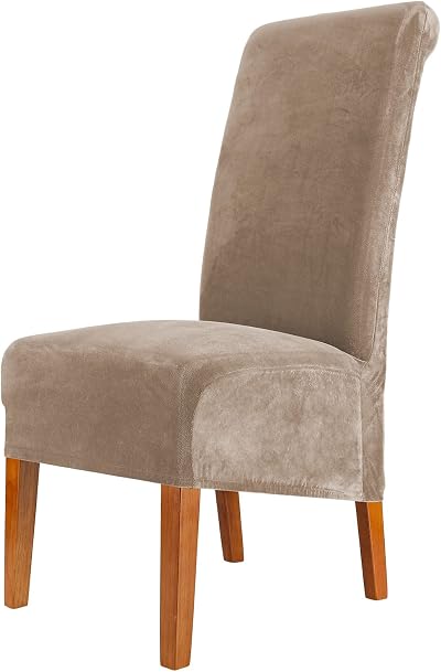 CMAKER Velvet Dining Chair Covers Stretch Slipcovers XL Camel Set of 4