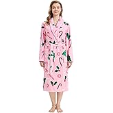 HYGLuosie Women‘s Plush Long Soft Spa Robe,Cozy Coral Fleece Bathrobe,Cute Partern Loungewear