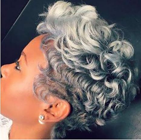 Fluffy Short Curly Grey Hair Wigs For Old Women Silver Gray Black