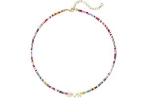 Turandoss Christmas Gifts for Women Girls - 2 Letter A-Z Colorful Beaded Heart Initial Necklace Trendy, Dainty 14K Gold Plated Choker Necklace Birthday Gifts for Teen Girls Jewelry