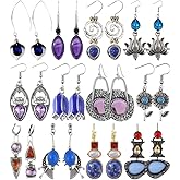 12 Pairs Vintage Geometric Druse Crystal Drop Dangle Earrings Ethnic Style Vintage Boho Jewelry Waterdrop Earrings Jewelry Set for Women