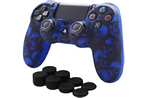 Skin Compatible for PS4 Controller Pandaren Anti-Slip Silicone Cover Skin Set for PS4 /Slim/PRO Controller(Blue Skull Controller Skin x 1 + FPS PRO Thumb Grips x 8)