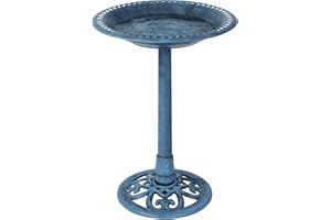 Backyard Expressions Outdoor Garden Bird Bath - Blue - Weather Resistant Polyresin - 27 Inch