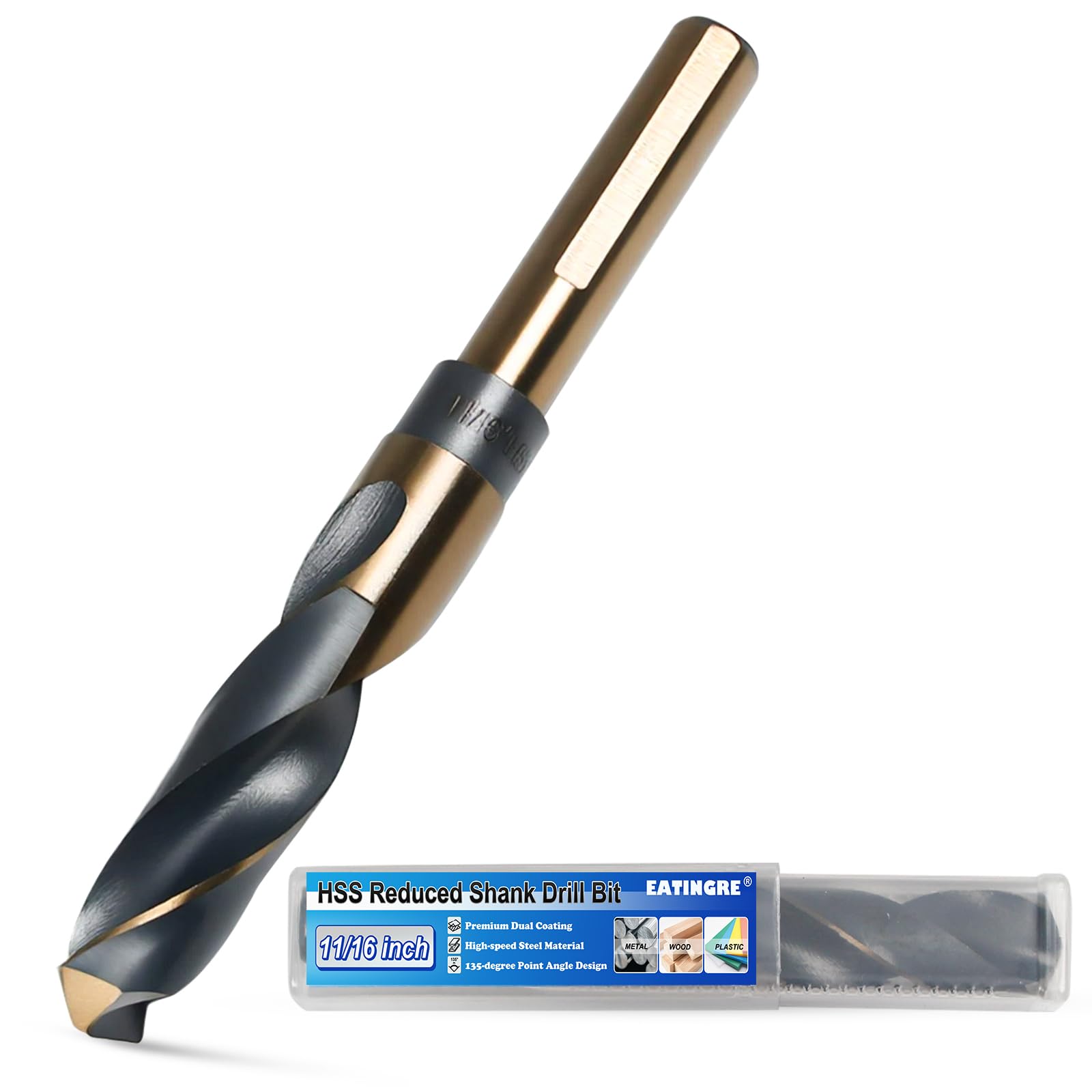 Photo 1 of 11/16 Inch Drill Bit, Reduced Shank High Speed Steel Bit with 1/2" Shank, HSS 4241 Black & Gold Drill Bits for Mild Steel, Metal and Hard Wood