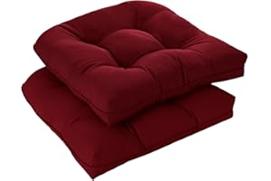 downluxe Outdoor Chair Cushions Set of 2 for Patio Furniture, Waterproof Tufted Overstuffed Patio Furniture Cushions, Thick Outdoor Seat Cushion, 19" X 19" X 5", Burgundy