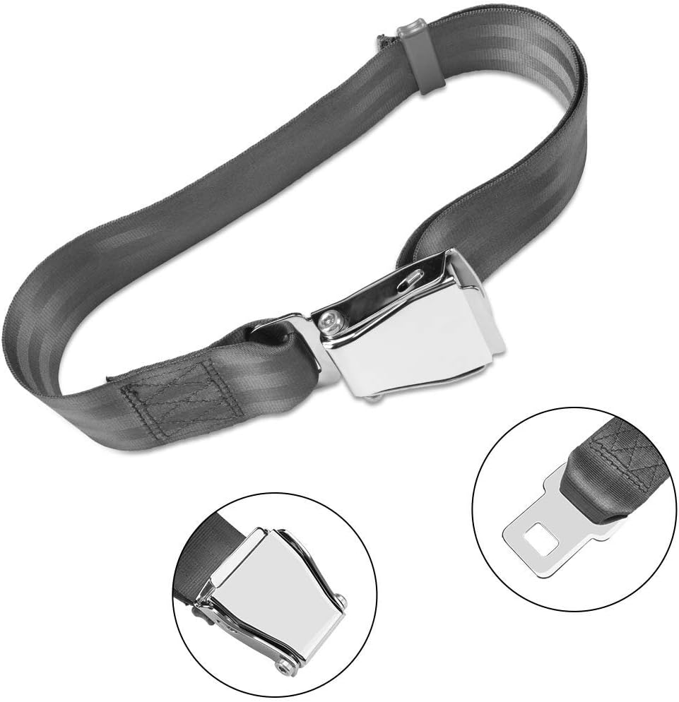 Airplane Seat Belt Extender, 7-35 inch Adjustable Portable Grey Airline Belt Extender, Compatible with All Major Airlines Except Southwest