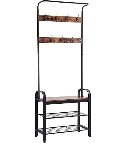 HOOBRO Coat Rack Shoe Bench Set, 43.3 Inches Entryway Bench With Coat Rack, Hall