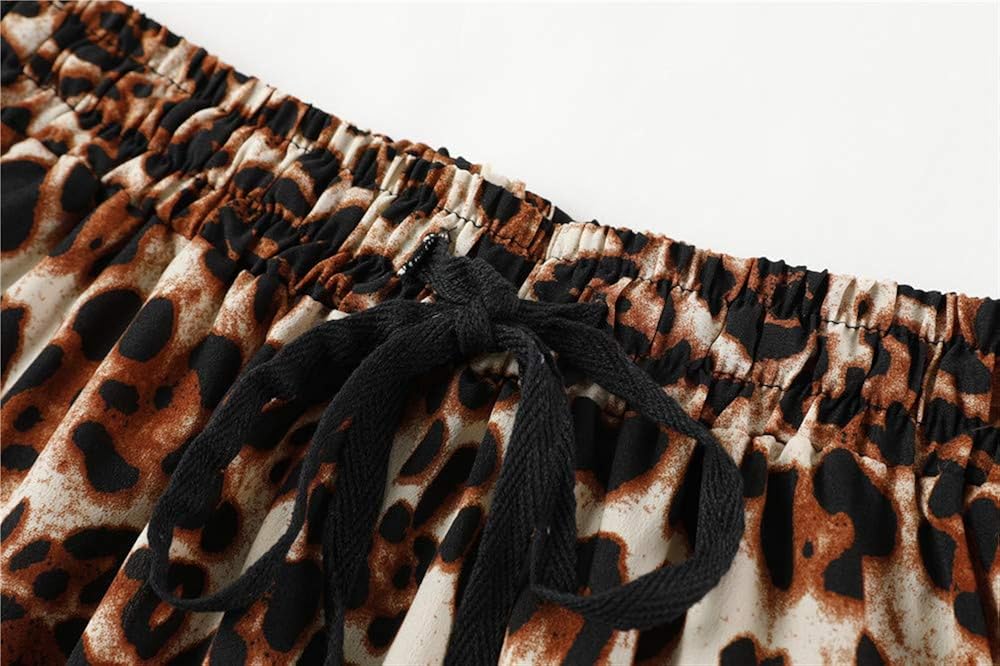 Womens Maxi Skirt Leopard Print Chiffon Beach Pleated High Waisted A-Line Long Skirts: Clothing