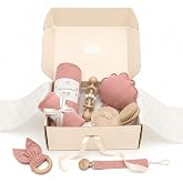 ARI MES Baby Gift Set for Newborns, Baby Shower Gift Basket with Swaddle | Swaddle Blanket Included, Wooden Rattle And Keepsake Disc, Organic Cotton, Gift Ready Packaging, New Parent Essentials