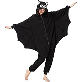 HMHMAWAHV Adult Bat Onesie Costume with Wings Halloween Animal Cosplay One-Piece Pajamas for Women and Men