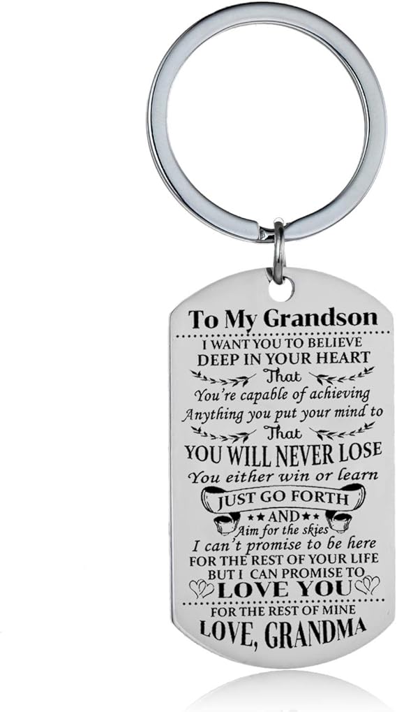 Grandson Keychain Key Ring Believe Inspirational Gifts from