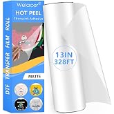 Welacer DTF Transfer Film Roll 13"x328FT,Double-Sided Matte Pretreat Film | Hot&amp;Cold Peel,PET Heat Transfer Paper for DTF Inkjet Printer Direct Print on T-Shirts and All Color Fabrics,Wash Durable