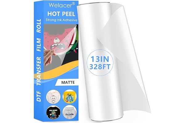 Welacer DTF Transfer Film Roll 13 Inch x 328 FT for Sublimation Double-Side Matte Clear Pretreat Sheets, PET Heat Transfer Pa
