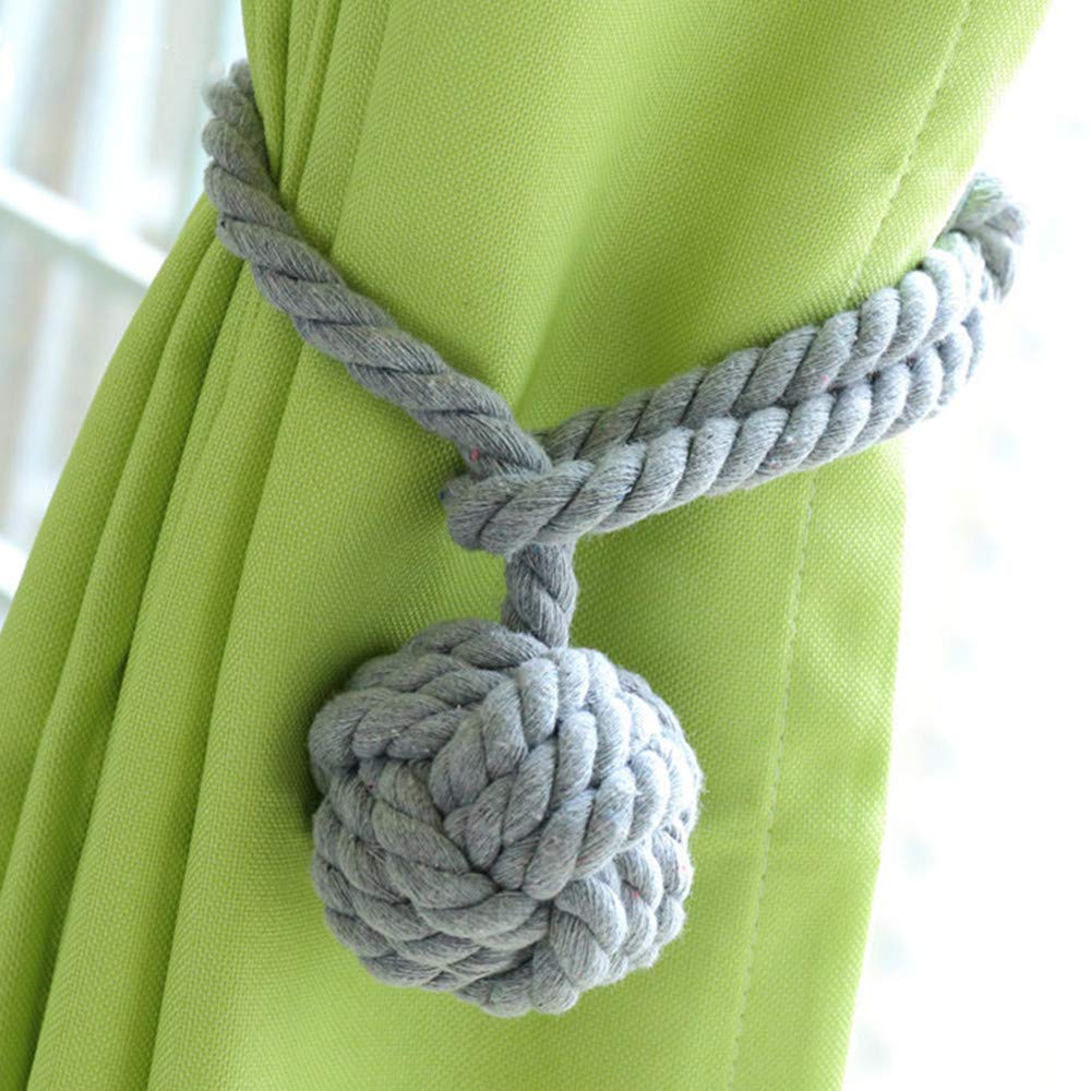 xingmo A Pair of Hand Knitting Curtain Rope Curtain Rope tie backs (Grey, one ball)