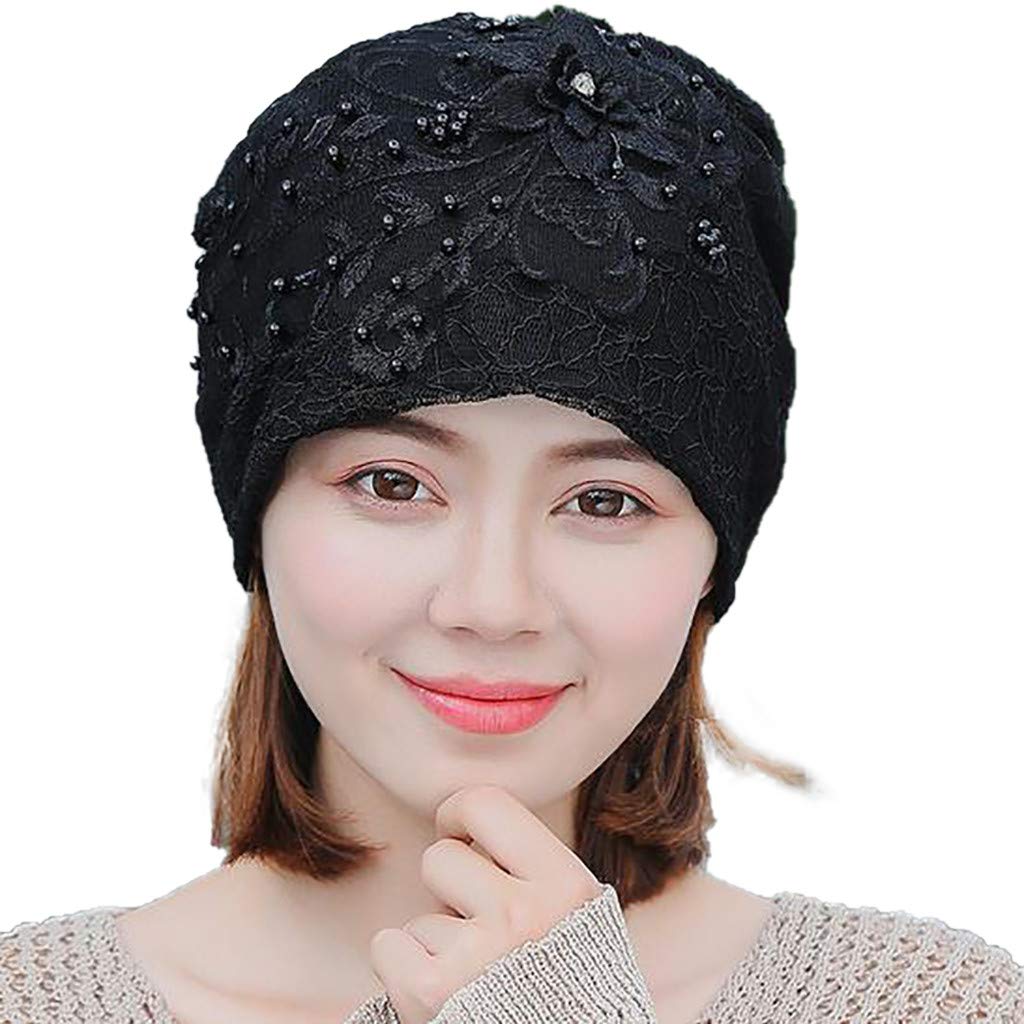 womens winter hat with flower