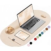 Niniubye Desk Mat, 31.5" x 15" Oval PU Leather Non-Slip Desk Pad Large Mouse Pad for Desktop, Waterproof Countertop Protector Writing Mat for Office, Home, Gaming, Vanity, Beige