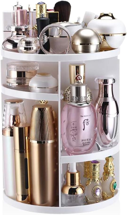 YASSUN 360° rotating cosmetic storage box, dressing table lipstick skin care desktop rack, DIY adjustable, large capacity, white