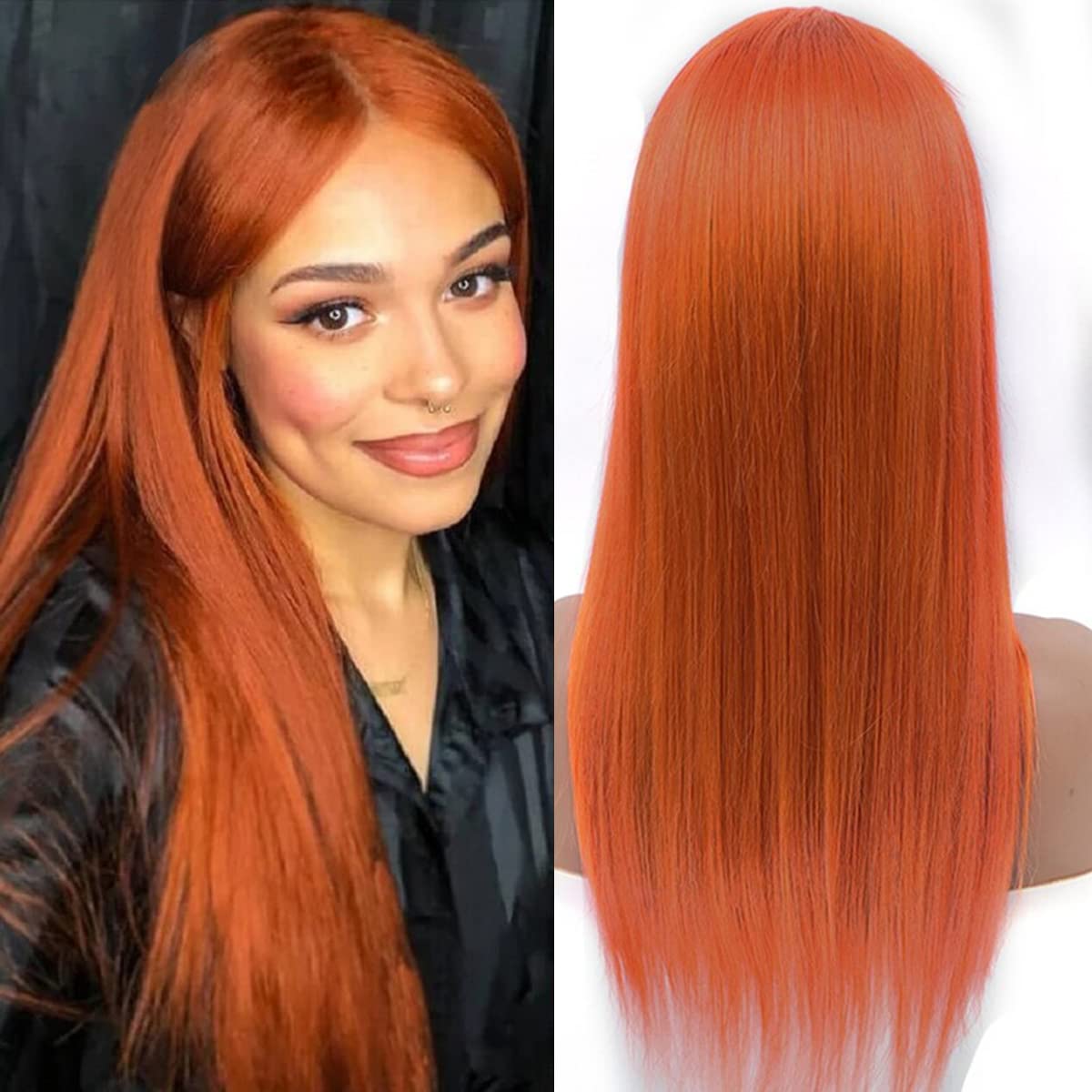 DUAUJUIU 4x4 Lace Closure Wigs Human Hair Orange Ginger 4x4 Middle Part Lace Front Wig Straight Pre Plucked with Baby Hair for Women 20 Inch โ image 1