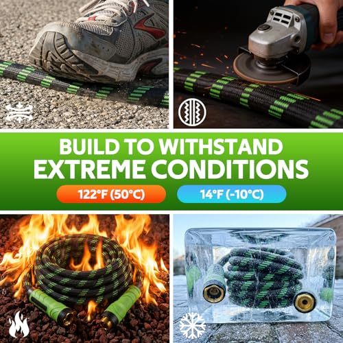 NON-EXPANDABLE Garden Hose 25 FT, Heavy Duty Steel Metal Flexible Water Hose with 10-Function Spray Nozzle, Durable Fabric Skin, No Kinks & Leak-Proof with Upgraded Handle