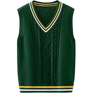 AIMAOMI Boys Sweater Vest Ribbed V Neck Sweater Vest Kids Uniform Sleeveless Knit Cotton Sweaters Clothes for Girls