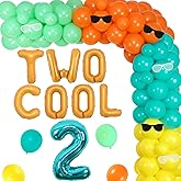 Two Cool Birthday Party Decorations Boy, 2nd Birthday Decorations For Boys, Two Cool Balloon Garland Blue Orange Yellow Green Sunglasses Theme Party For Little Man 2 Years Old Birthday Party