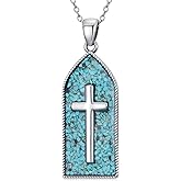 BETHZA Real Turquoise Cross Necklace for Women 925 Sterling Silver Raw Turquoise Cross Pendant Religious Jewelry Gifts for Birthday